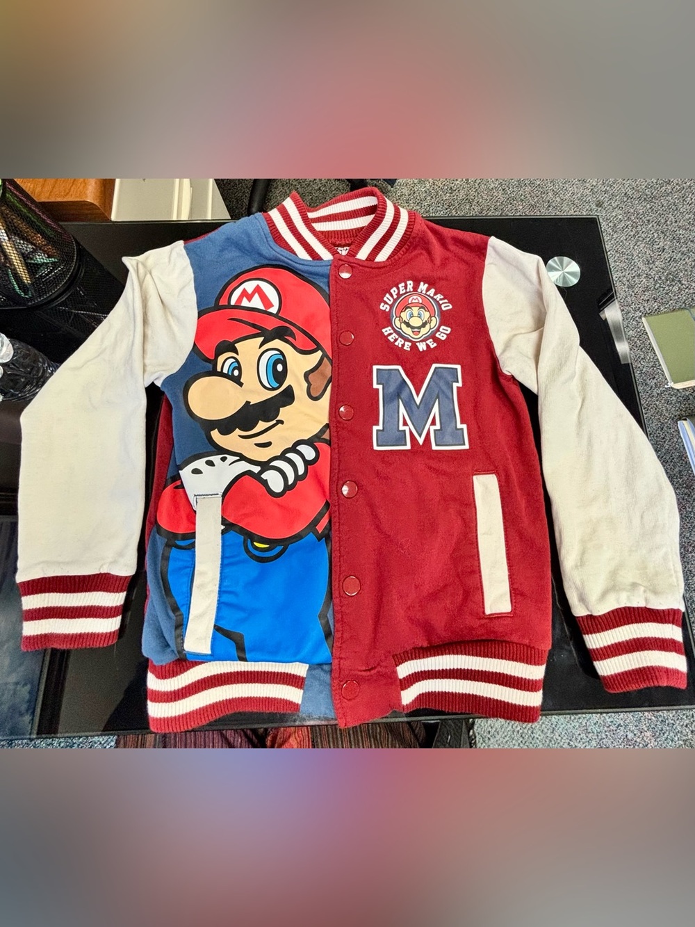 Nintendo Boys' Red, Blue & White Super Mario Varsity Jacket